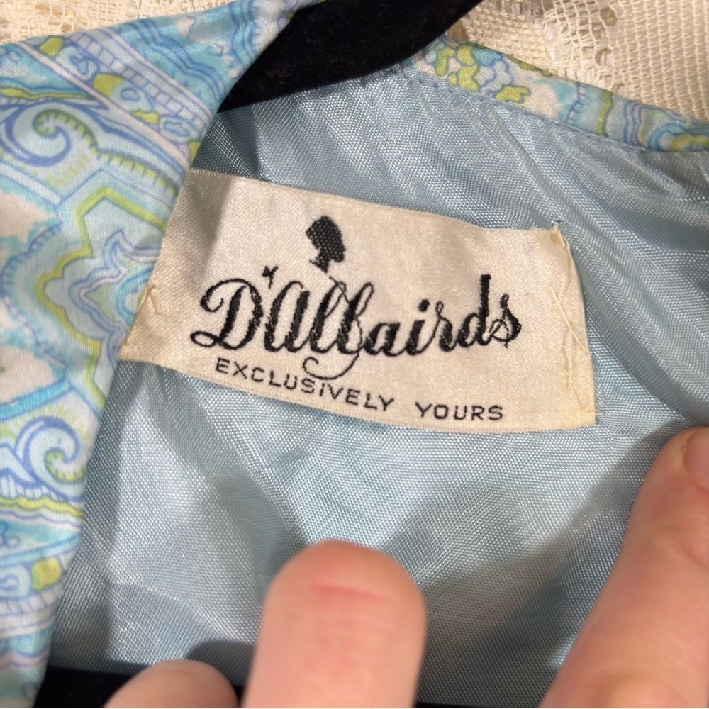 Vintage 50s 60s Dallaird's Mod Paisley Dress Pastel Blue Green Retro Size Xs - Picture 8 of 8